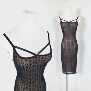 Guess Mesh Mini Dress strapless tight bodycon sheer fitted lined midi